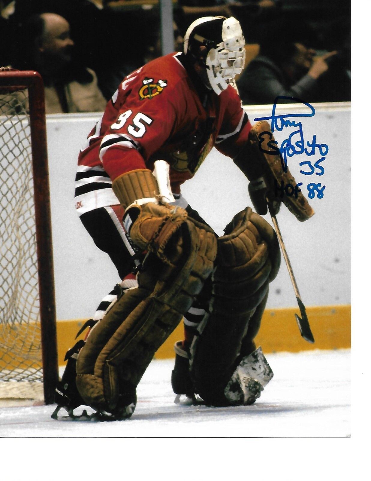 TONY ESPOSITO signed CHICAGO BLACKHAWKS 8x10 Photo Poster painting HOF 1988 PROOF w/COA