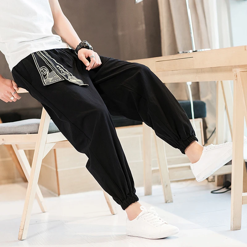2025 Men Chinese Style Embroidery Dragon Kung Fu Harem Pants Man Japanese Fashion Sports Casual Trousers Dance Streetwear Pants