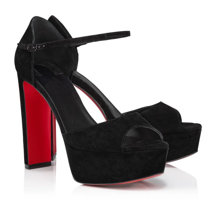 130mm Women's Red Bottom Open Toe Sandals Ankle Strap High Heel Summer Shoes Chunky Heel Platforms-MERUMOTE