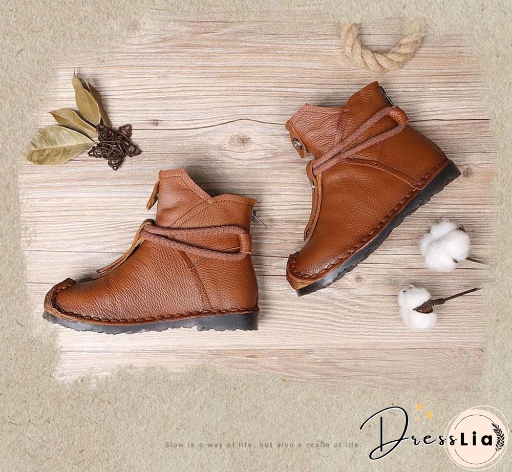 Women Genuine Leather High Quality Fashion Short Flats Ankle Boots