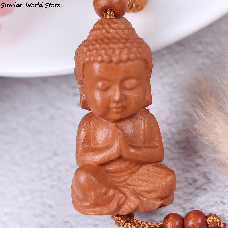 Mahogany Three-dimensional Engraving Key Chain Lifelike Buddha  Pendant Key Ring ewelry making For diy Car Accessories