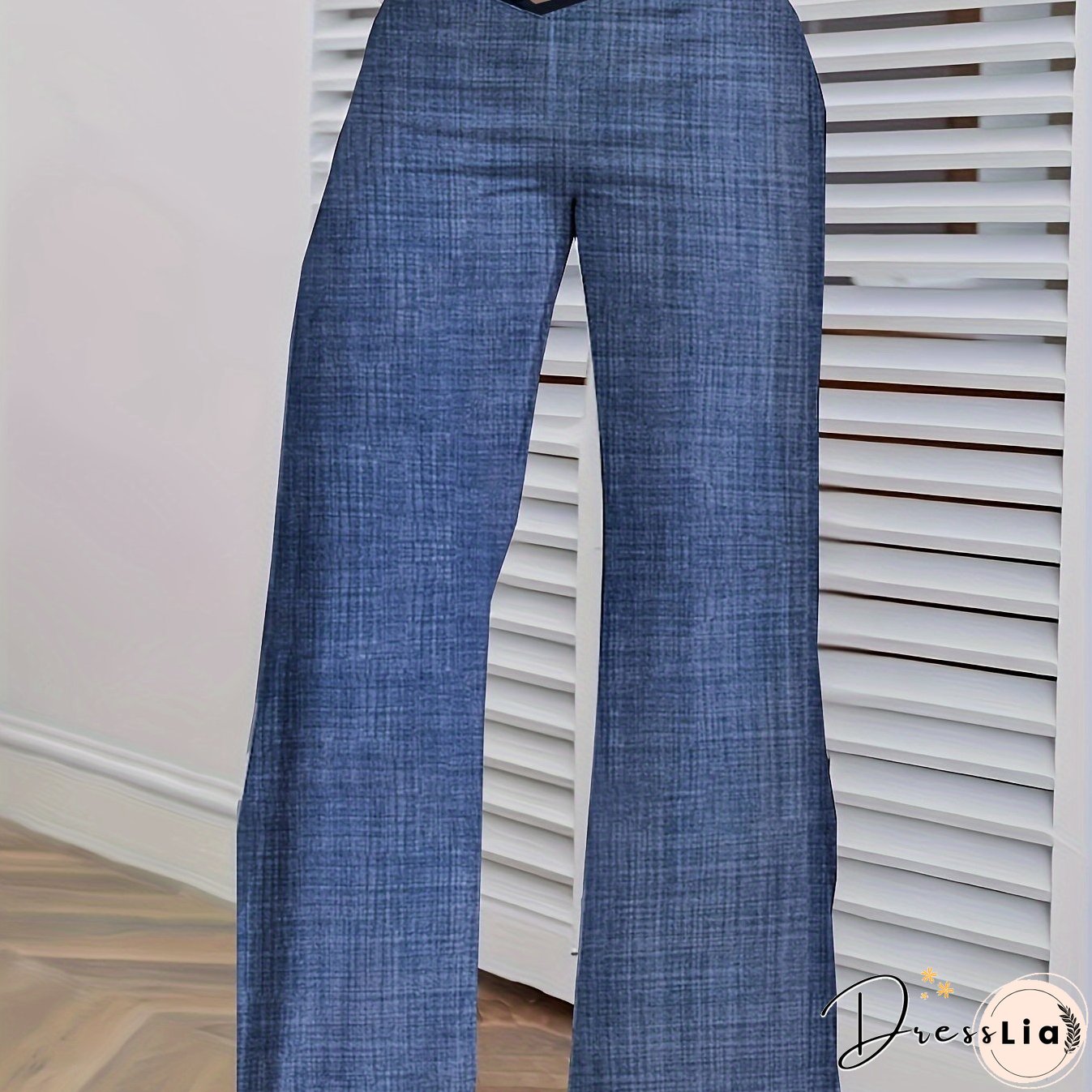 Cross Waist Wide Leg Pants, Casual Loose Mesh Stitching Pants, Women's Clothing