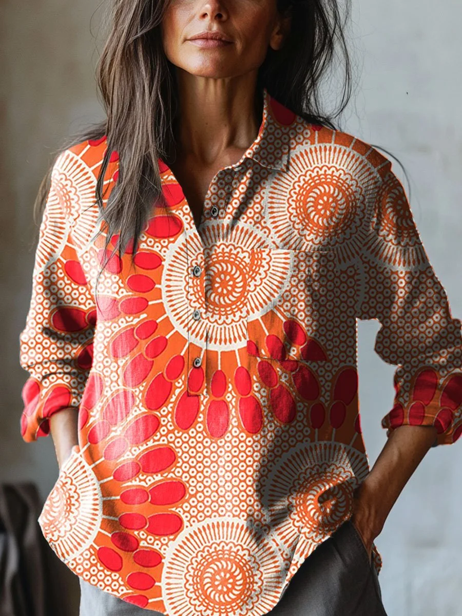 Women's  Flowers Art Print  Casual Cotton And Linen Shirt