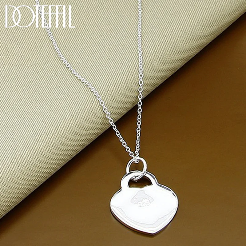 DOTEFFIL 925 Sterling Silver 18-30 Inch Chain Heart Pendant Necklace For Women Man Jewelry