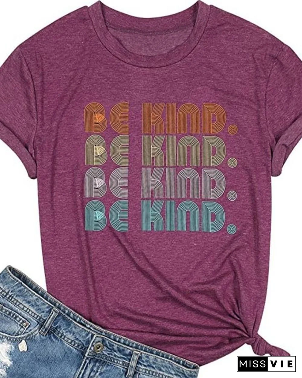 Multicolor Letter Print Short Sleeve T-shirt P13508