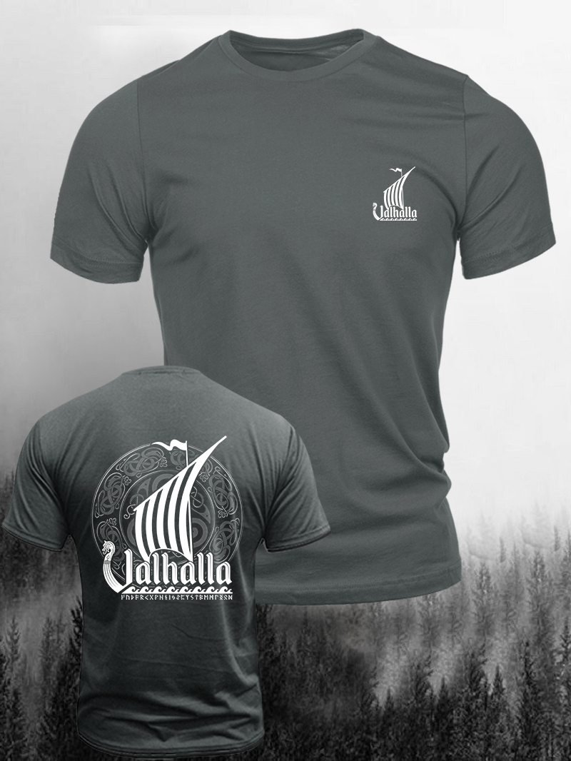 Men's Viking Warship Valhalla Print Casual Short Sleeve T-shirt