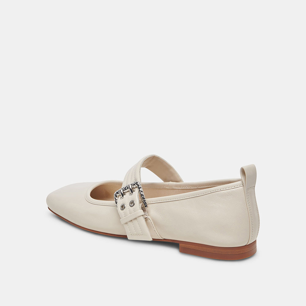 Ivory Patent Leather Square Toe Mary Jane Ballet Flats with Buckle  Nicepairs