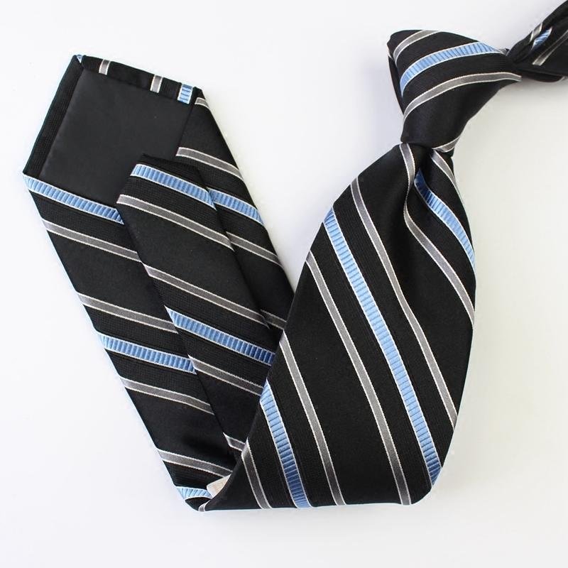 Cravate en soie noire à rayures diagonales-Soie Plus