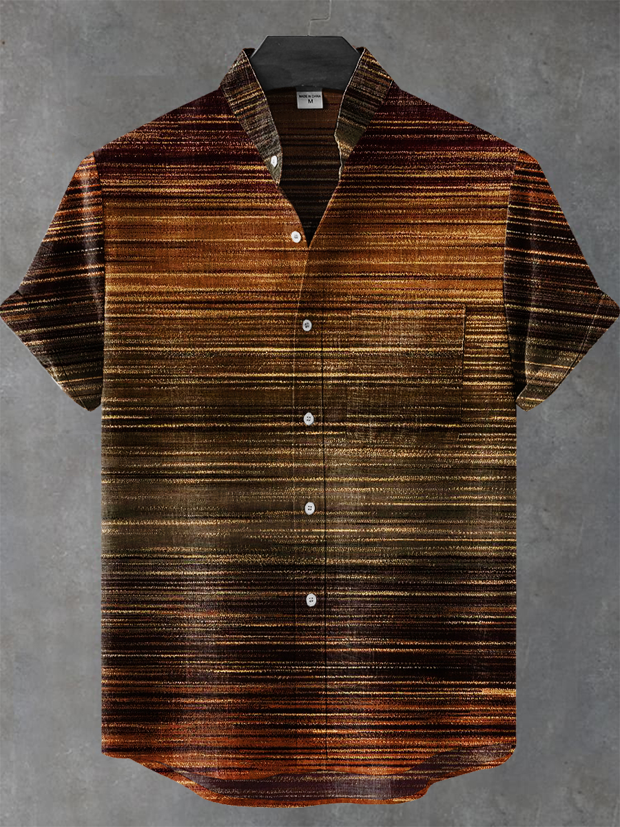 African Style Gradient Stripes Art Print Casual 100% Cotton Shirt