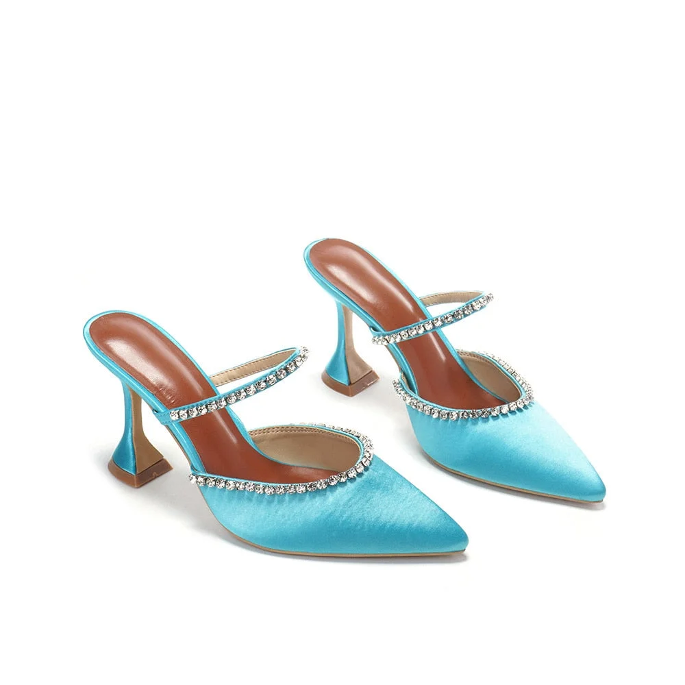 2021 Summer New Pointed Toe Rhinestone Sequined Stiletto Slippers Leopard Print Baotou Half Drag Sandals