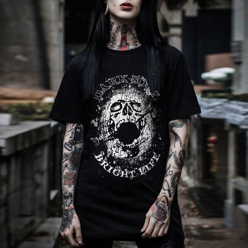 Dark Soul Bright Life Skull Printed Women's T-shirt -  