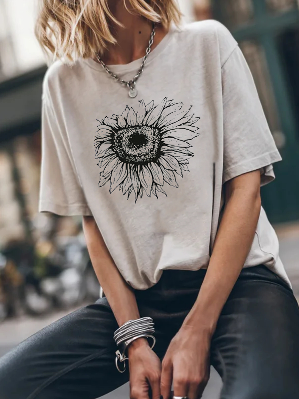 Sunflower Pattern Women's Cotton Short Sleeves tjj Shicloths