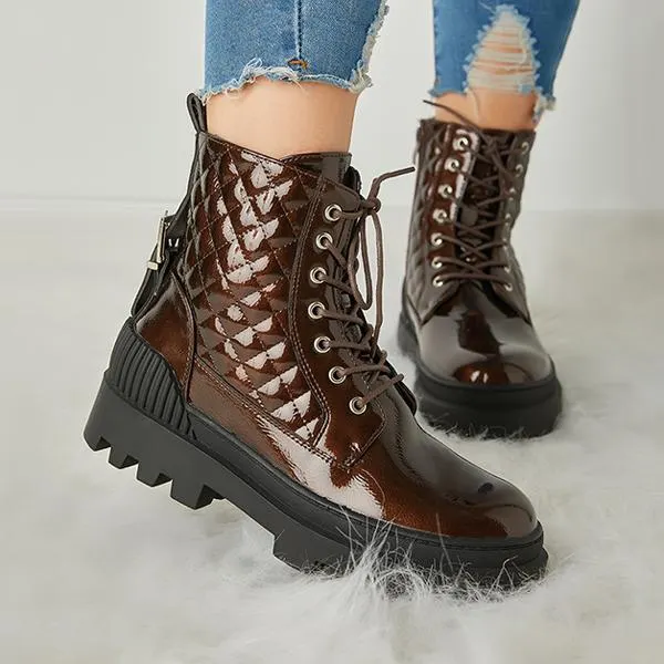 Women Vintage Motorcycle Mid Heel Platform Boots