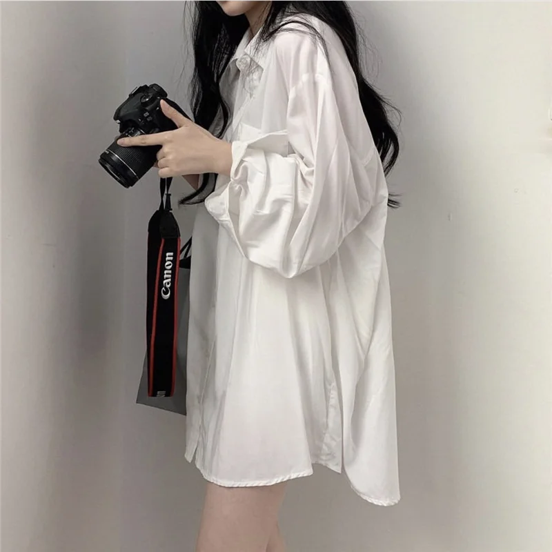 Ueong New Spring / Summer Loose Shirt Women's Korean Style Chic Sunscreen Silk Slippery Pendant Sensible Sunscreen Long-Sleeved Medium-Long Shirt