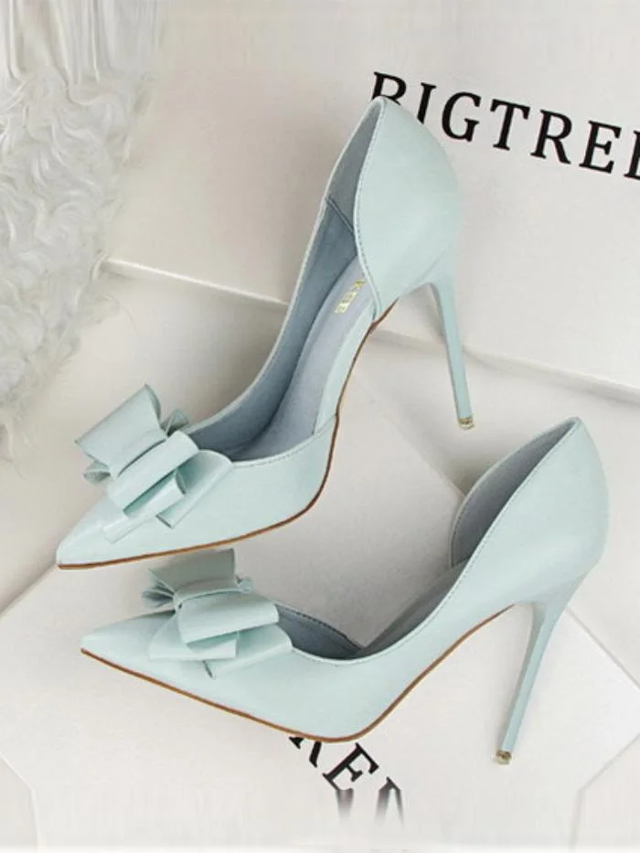 Fashionable bow-knot high-heeled stiletto shoes with shallow mouth and side cutout shoes