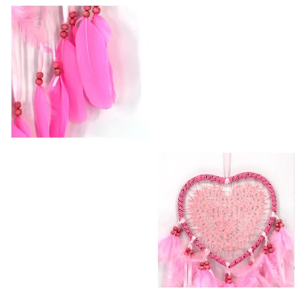 Heart Dream Catcher LED Light Feathers Wall Hanging Dreamcatcher (Pink)