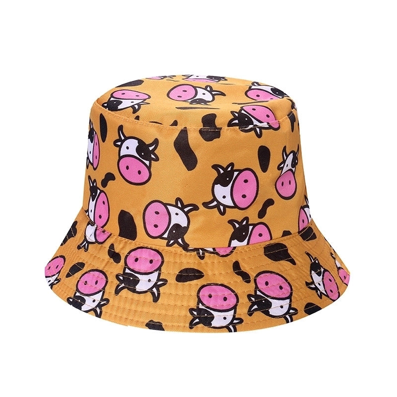 Unisex Cartoon Style Cute Minimalist Cows Printing Flat Eaves Bucket Hat