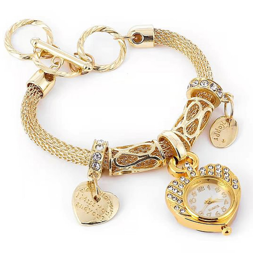Gold/Silver Heart Shaped Rhinestone Ladies Quartz Watches