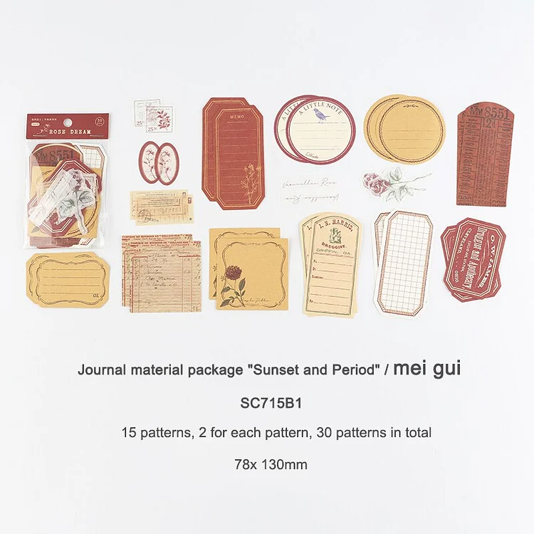 JOURNALSAY  30 Pcs Simple Retro Art Memo Pad Kraft Paper Writable Sticker DIY Journal Scrapbooking