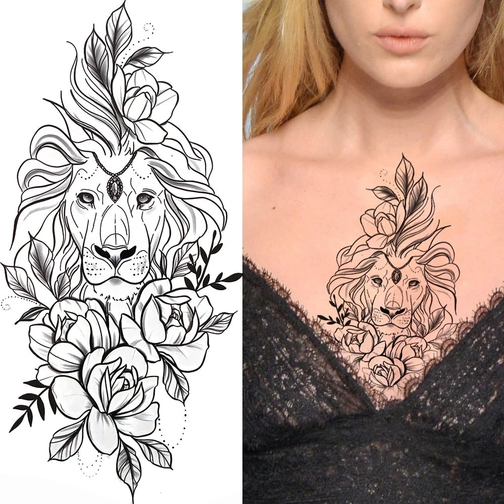Clock Flower Tattoo Sticker Fake Tiger Lion Deer Snake Temporary Tattoo For Momen Kids Black Evil Devil Tribal Totem Tatoo Paper 712
