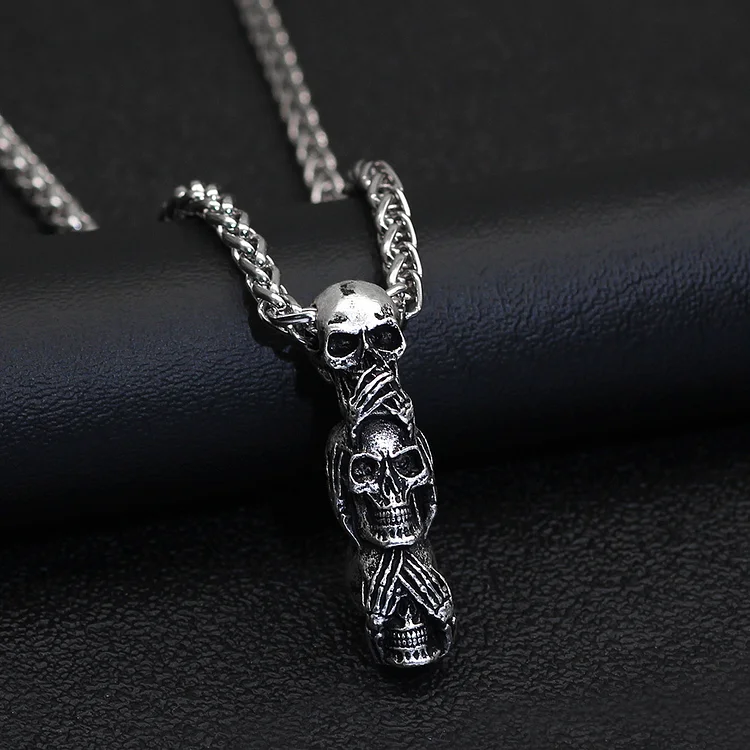  See No Evil  Hear No Evil Speak No Evil Alloy Death Skull Pendant Necklace