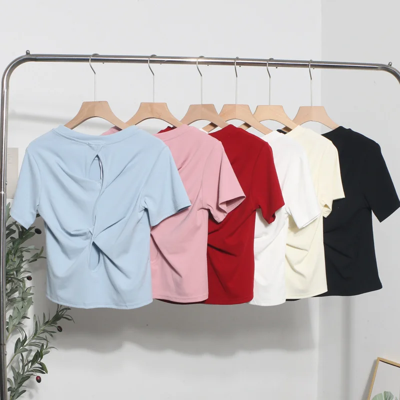 Uveng Design-Sense Short-Sleeved Back Hollow T-Shirt For Women's Summer New Body-Repair Short Small Shirt 87695