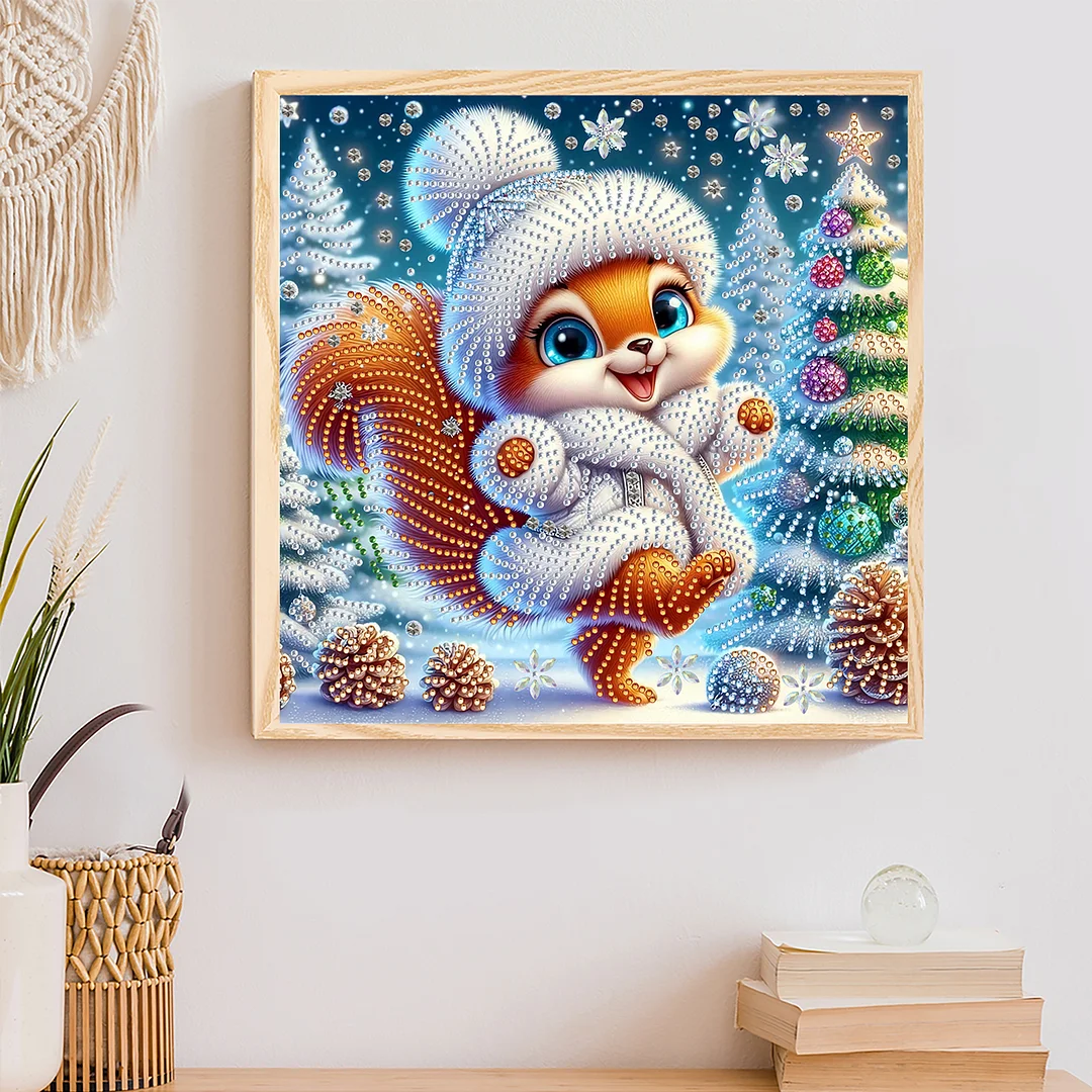 Christmas Squirrel - Diamond Painting - Partial Special Shaped Drill(Canvas|30*30cm)