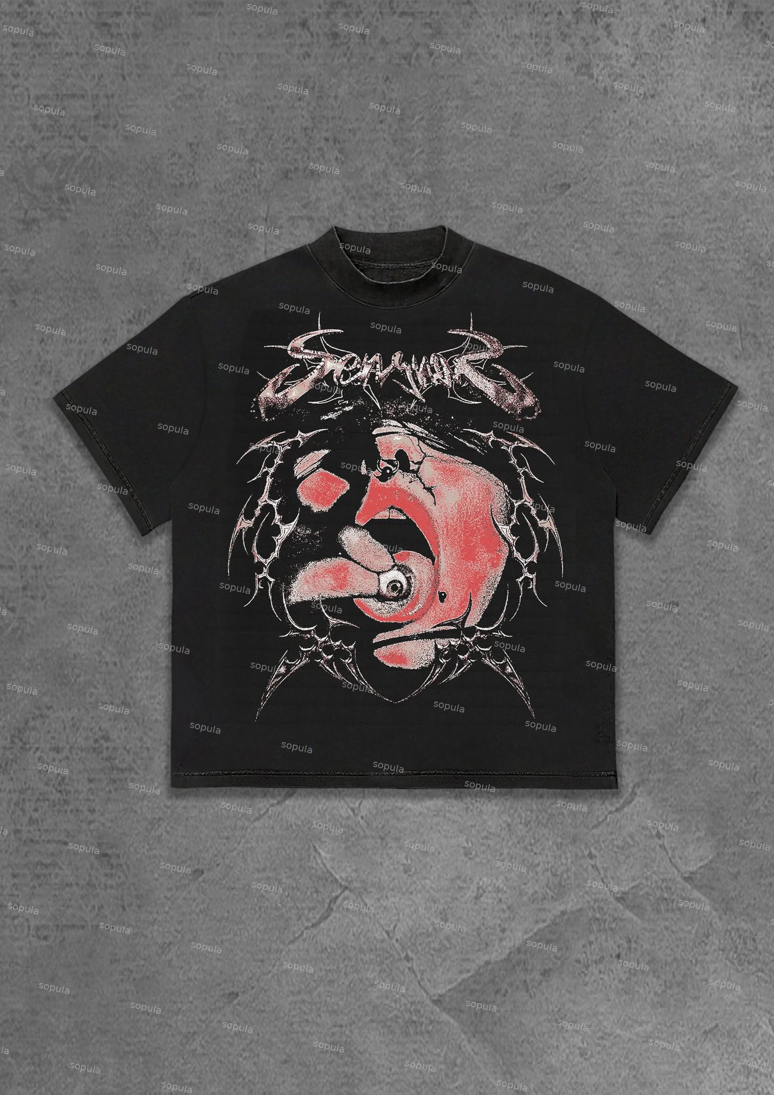 Big Profile Picture Girl Tongue Short Sleeved T-shirt - SOPULA