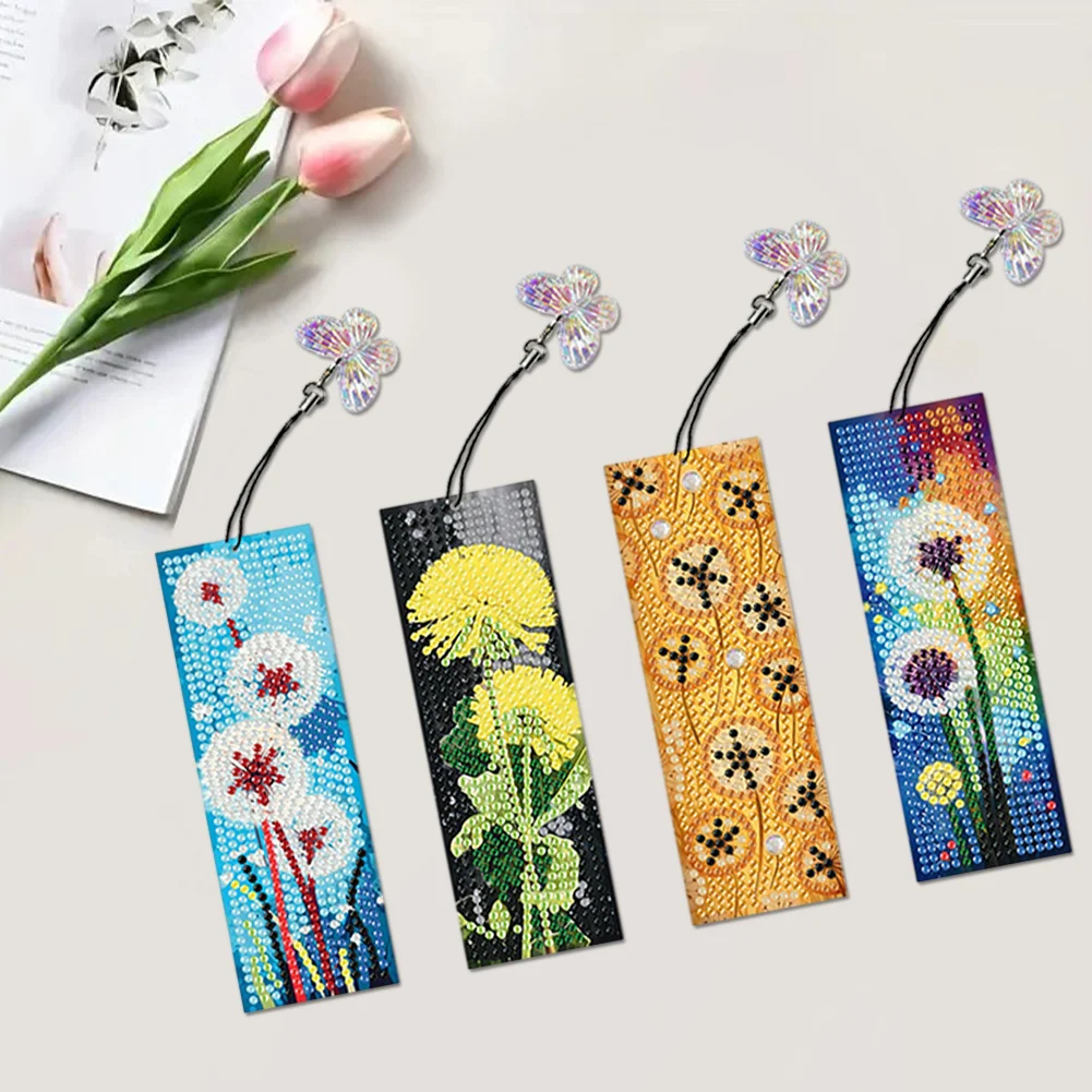 4Pcs Special Shaped Dandelion 5D DIY Diamond Painting Book Mark for Beginners