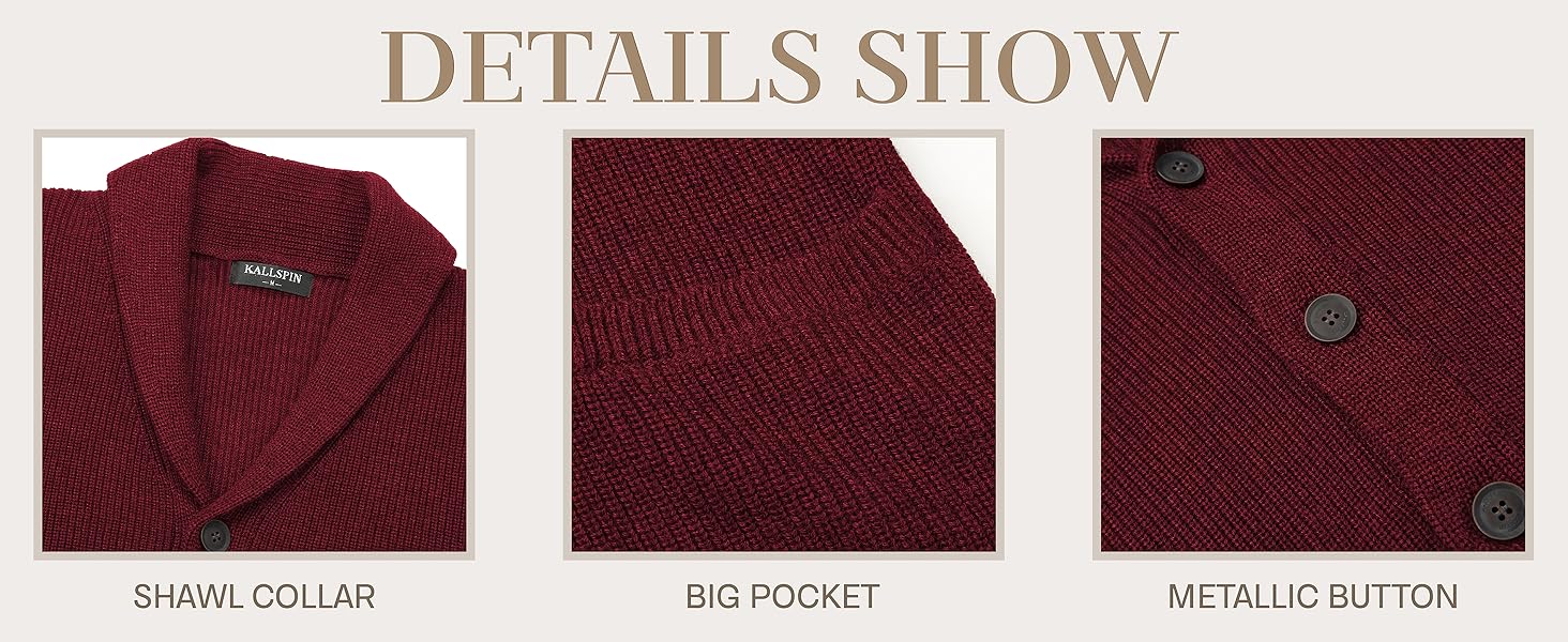 Kallspin Men's Wool Blend Shawl Collar Cardigan Sweater