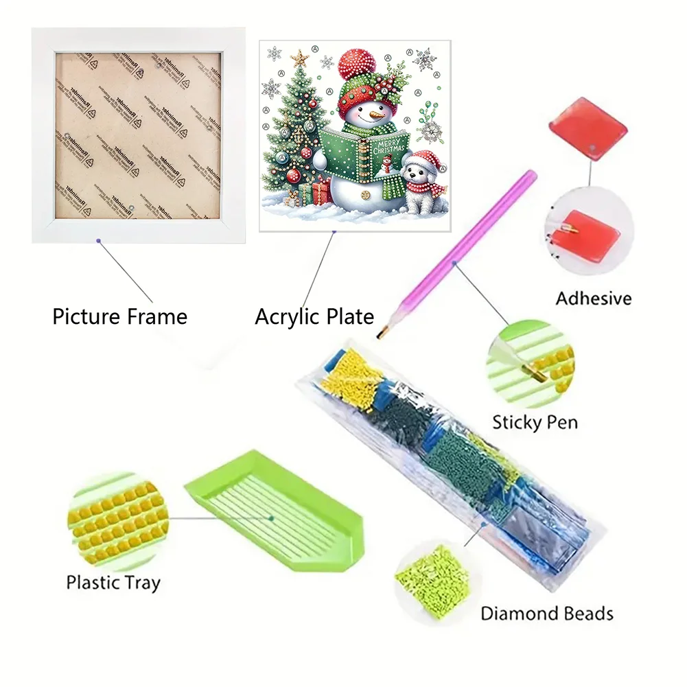 5D DIY Partial Special Shaped Drill Diamond Painting Xmas Snowman Home Kit 19.2x19.2cm【With Frame】