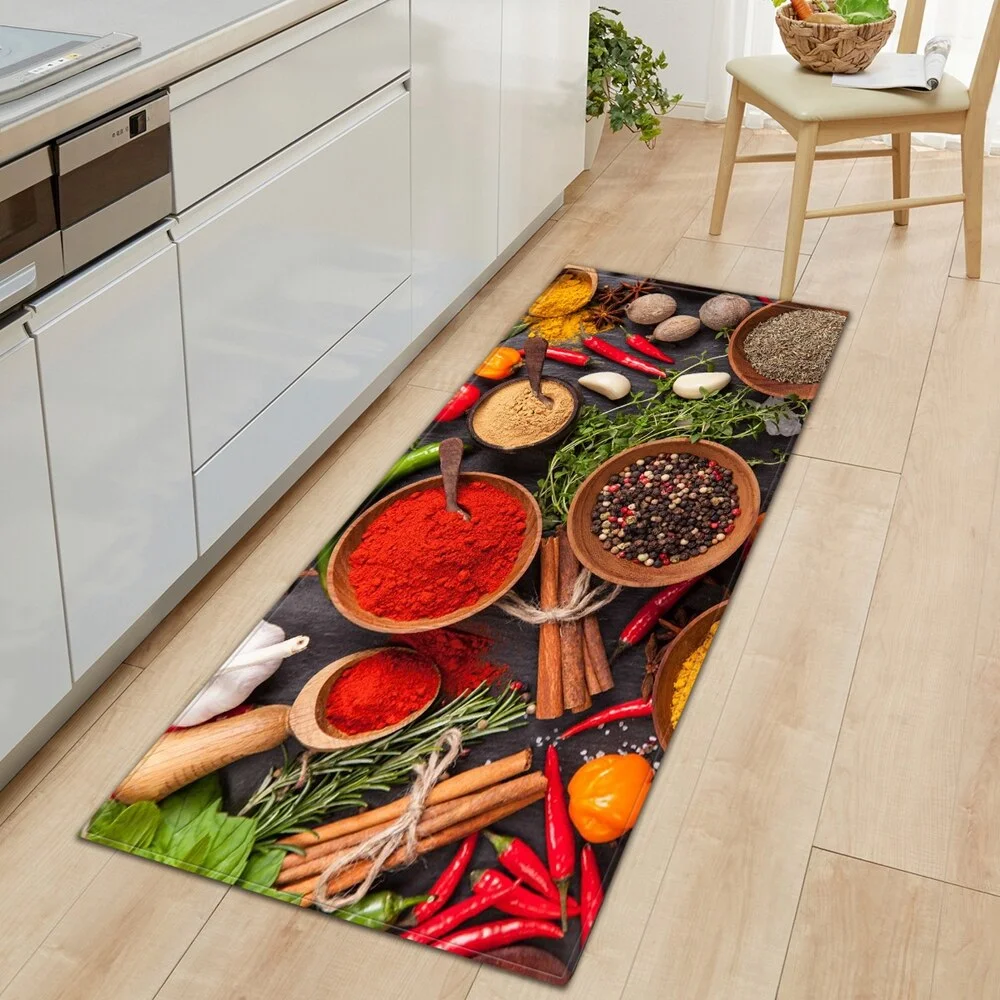 Seasoning Pattern Kitchen Floor Mat Home Entrance Doormat Bedroom Living Room Decoration Long Carpet Hallway Bath Anti-Slip Rugs
