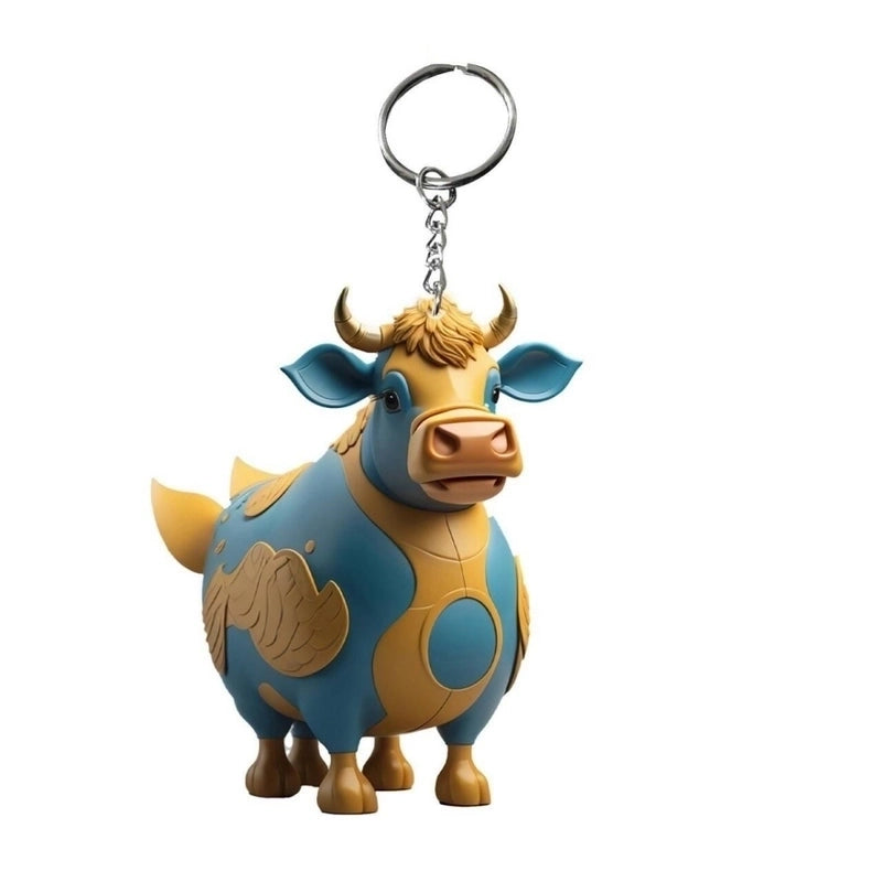 2 Pieces Cute Cattle Wood Unisex Keychain