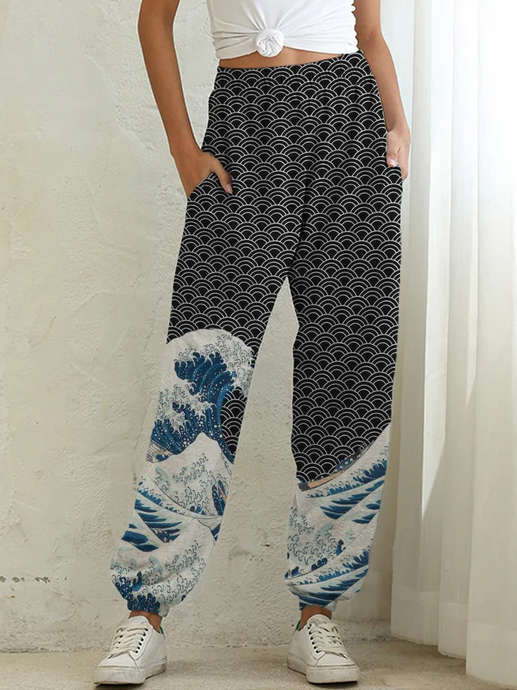 Women's The Great Wave off Kanagaw Japanese Art Sweatpants