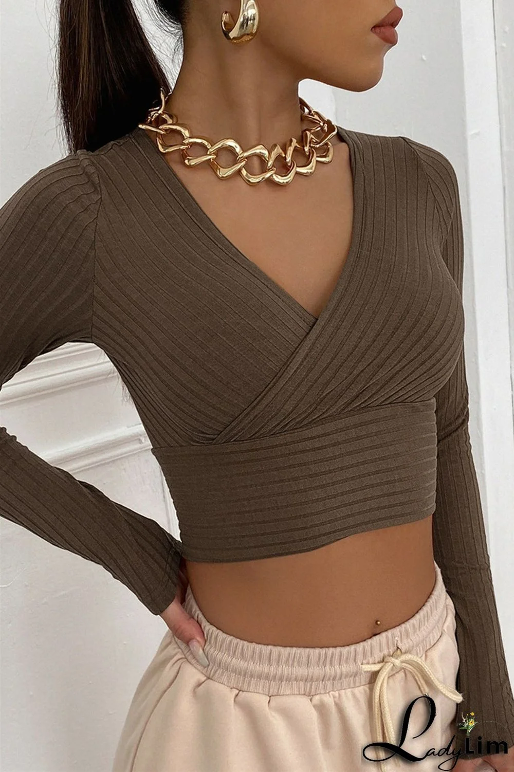 Green Fashion Casual Solid Patchwork V Neck Tops