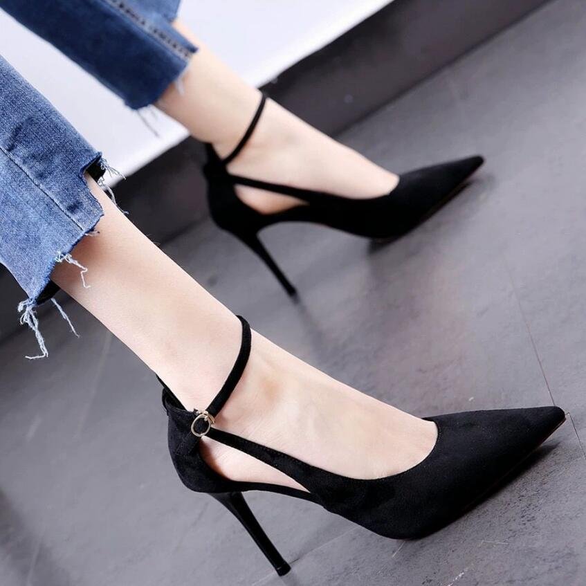 2020 Spring/Autumn Women Pumps Woman High Heels Pointed toe Office Lady Work Shoes Buckle Soft PU leather Black Red Brown Beige