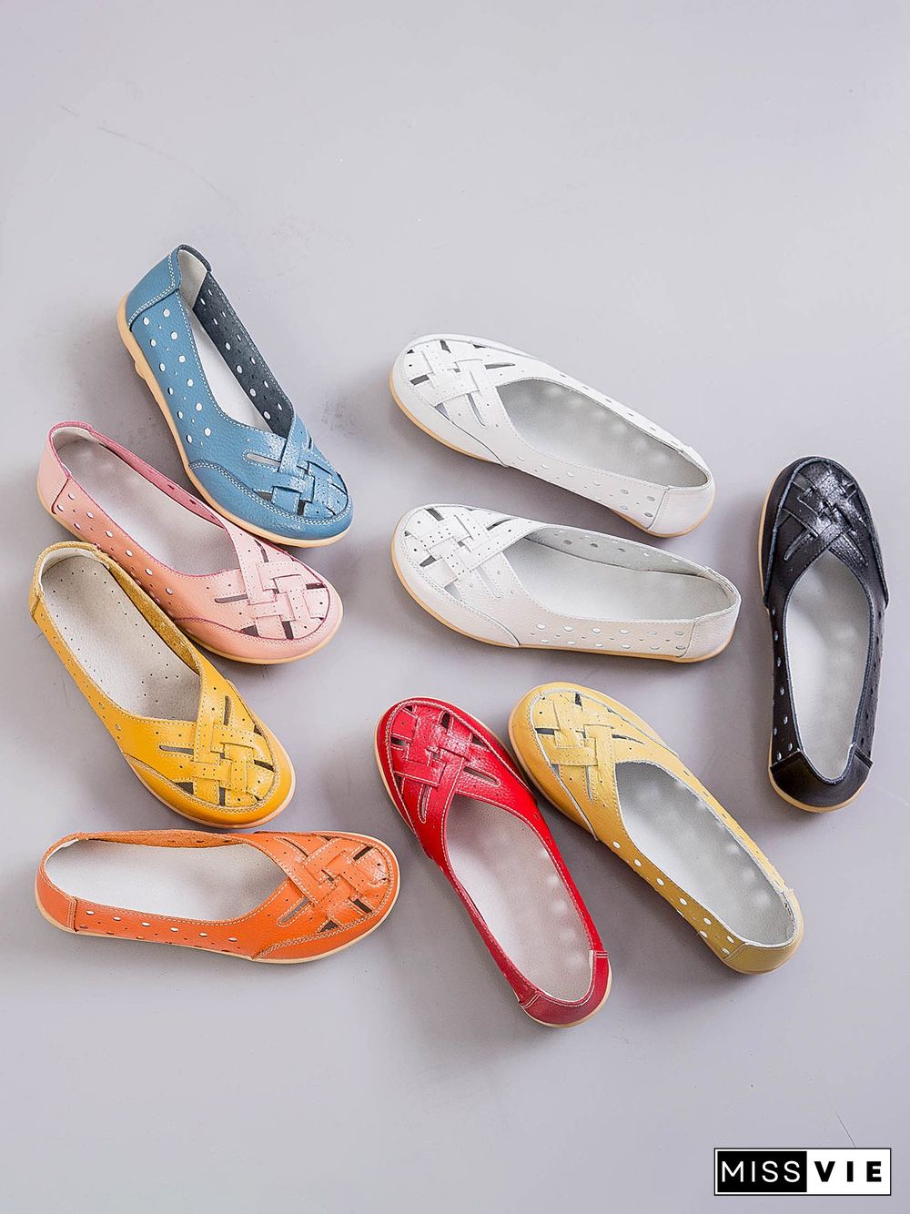 Hollow Leather Soft Sole Shoes