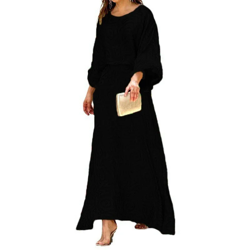Summer New Loose Printed Maxi Dress Long-sleeved Top High-waisted Half-length Dress Suit Vestidos De Mujer