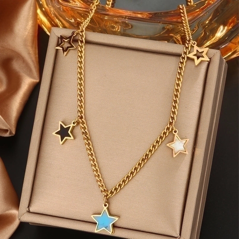 Vintage Style Commute Devil’s Eye Star Moon 304 Stainless Steel Turquoise Rhinestones Shell 18K Gold Plated Plating Inlay Layered Necklaces