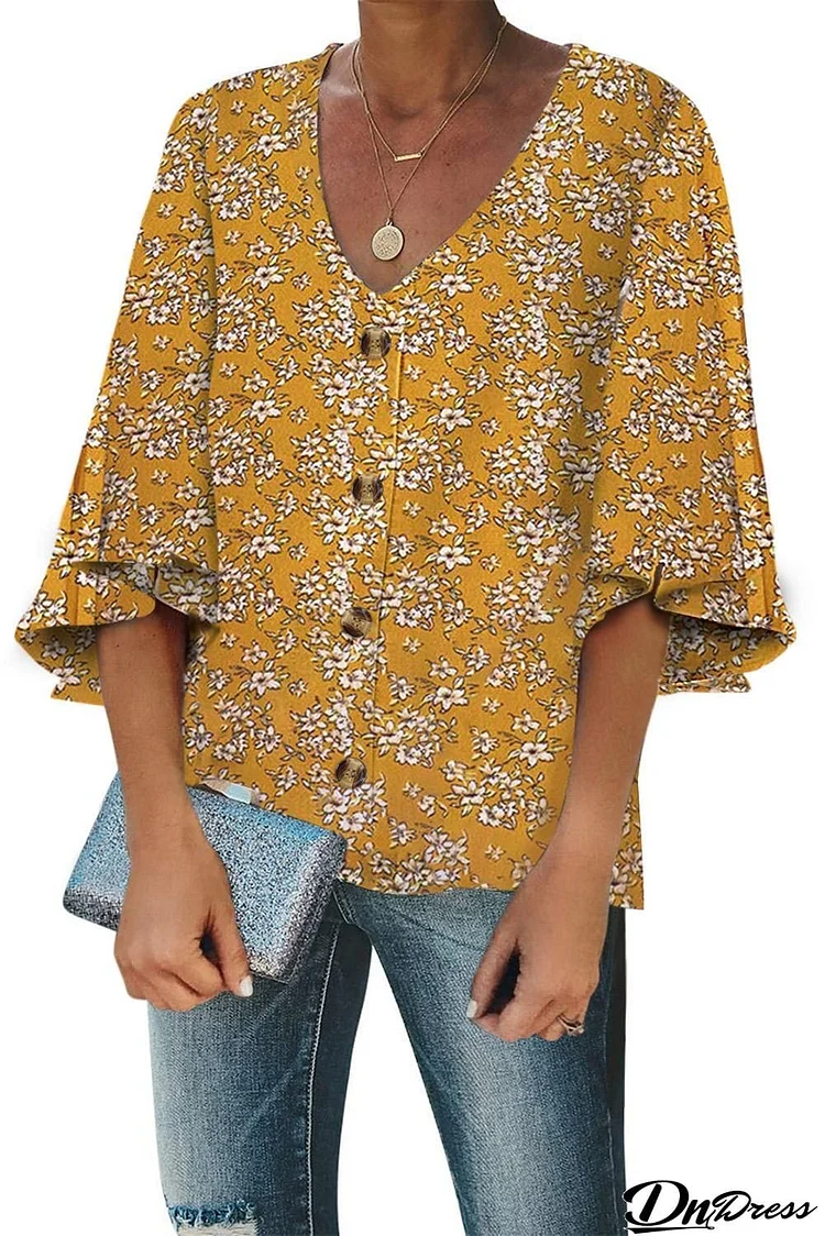 Print Button Blouse