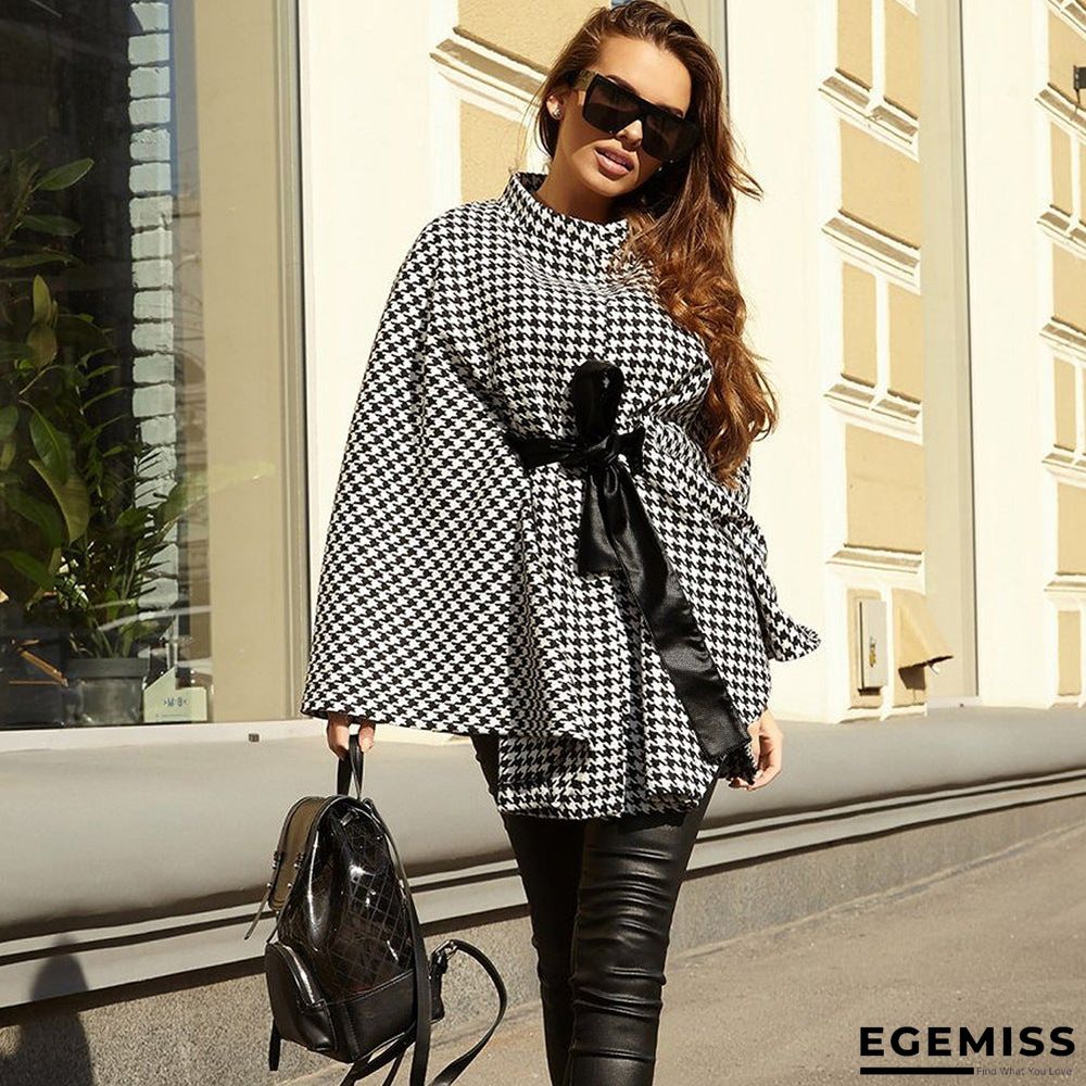 Autumn winter Coat  Houndstooth Woolen Coat Loose Cloak Coat | EGEMISS