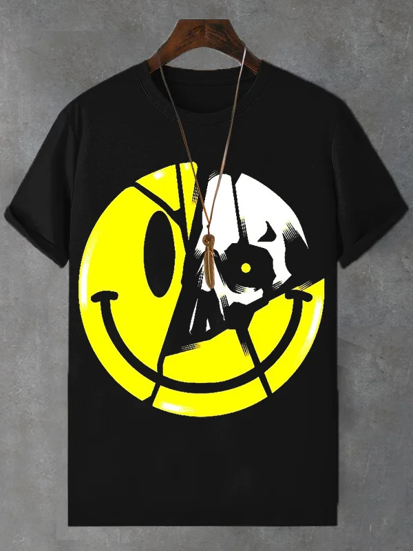 Men's Fun Smiley Face Emoji Print Cotton Casual T-Shirt