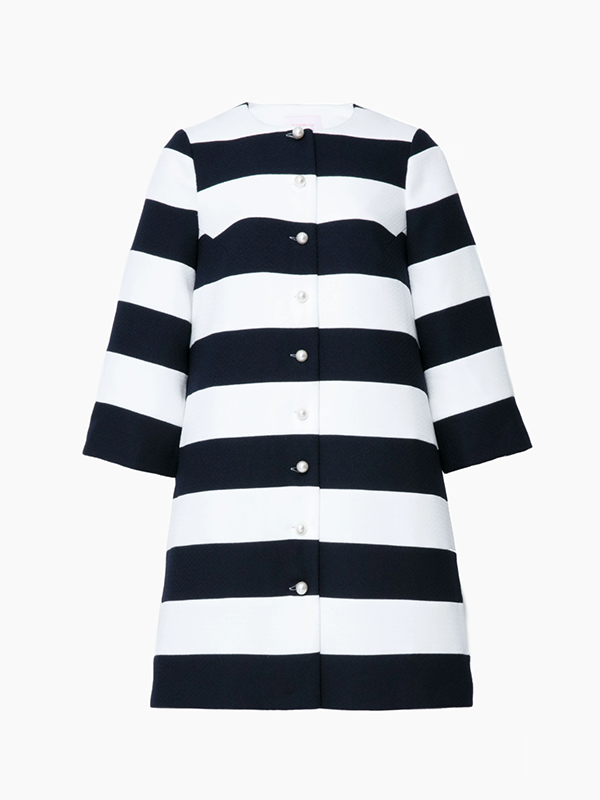 Loose Three-Quarter Sleeves Buttoned Striped Round-Neck Outerwear