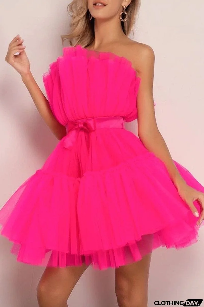 Sexy Elegant Solid Patchwork Strapless Princess Dresses(5 Colors)