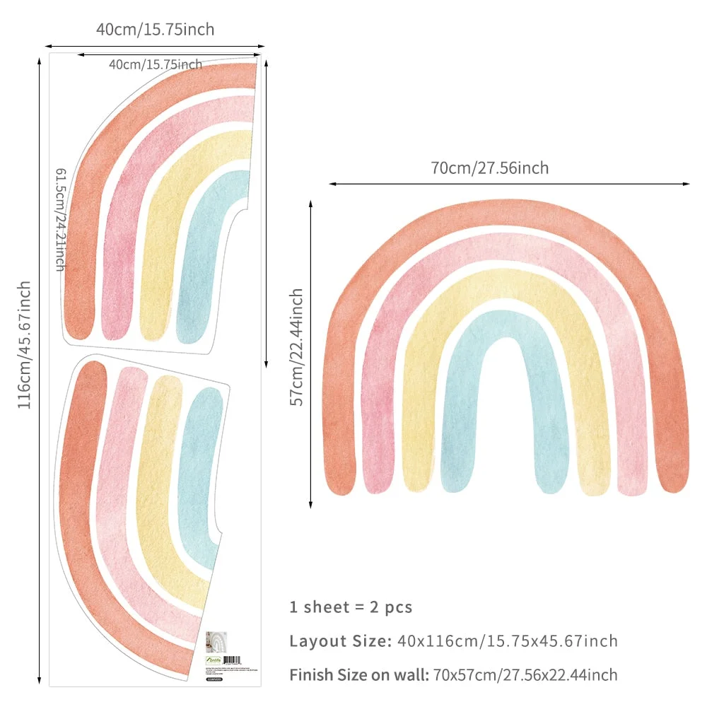 Big Rainbow Watercolour Home Decor Wall Sticker Self-Adhesive for Children's Room Living Room Nursery Decals Nordic Kid Stickers