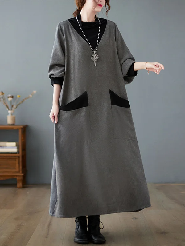 Large Pocket High Neck Knitted Midi Dress - yankia