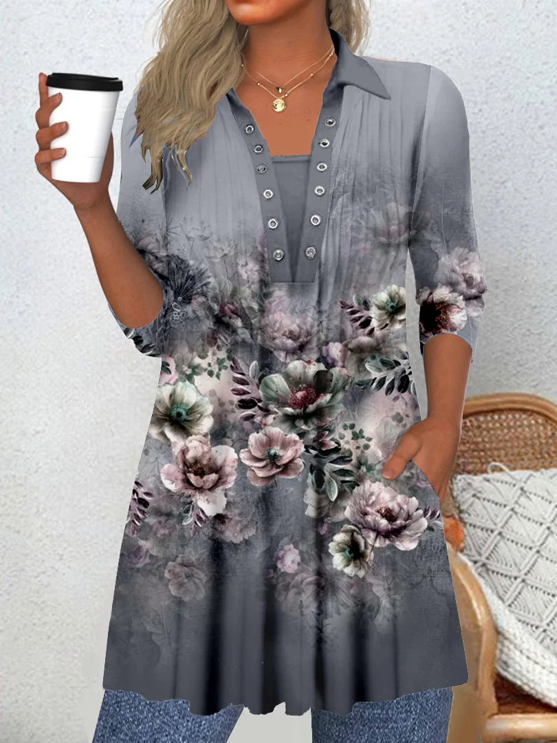 Women Half Sleeve V-neck Solid Color Dress