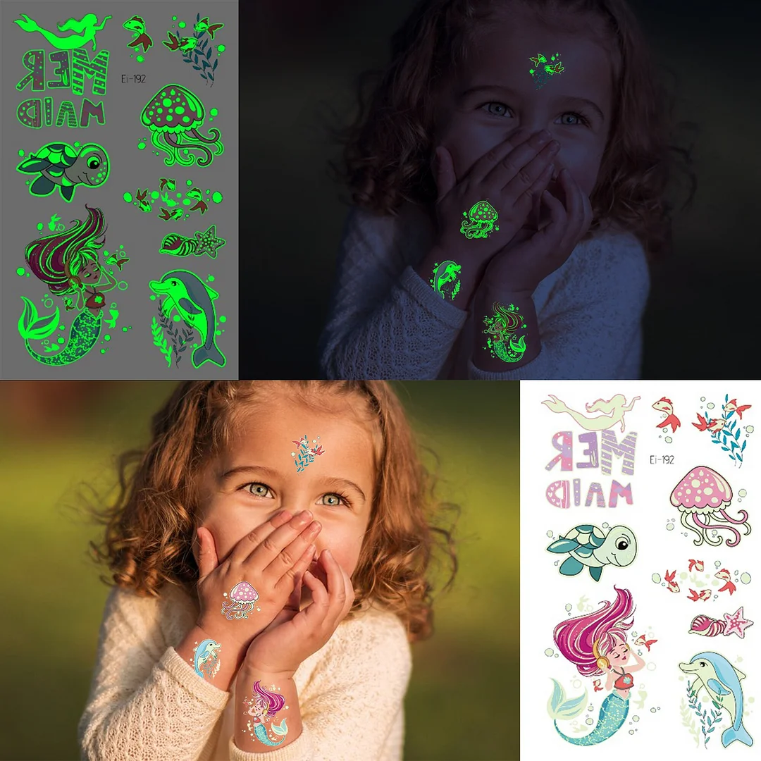 Sdrawing Glow In The Dark Temporary Tattoos For Kids Boys Kids Fake Luminous Tattoo Flash Animal Cartoon Party Favor Set Glowing Zoo