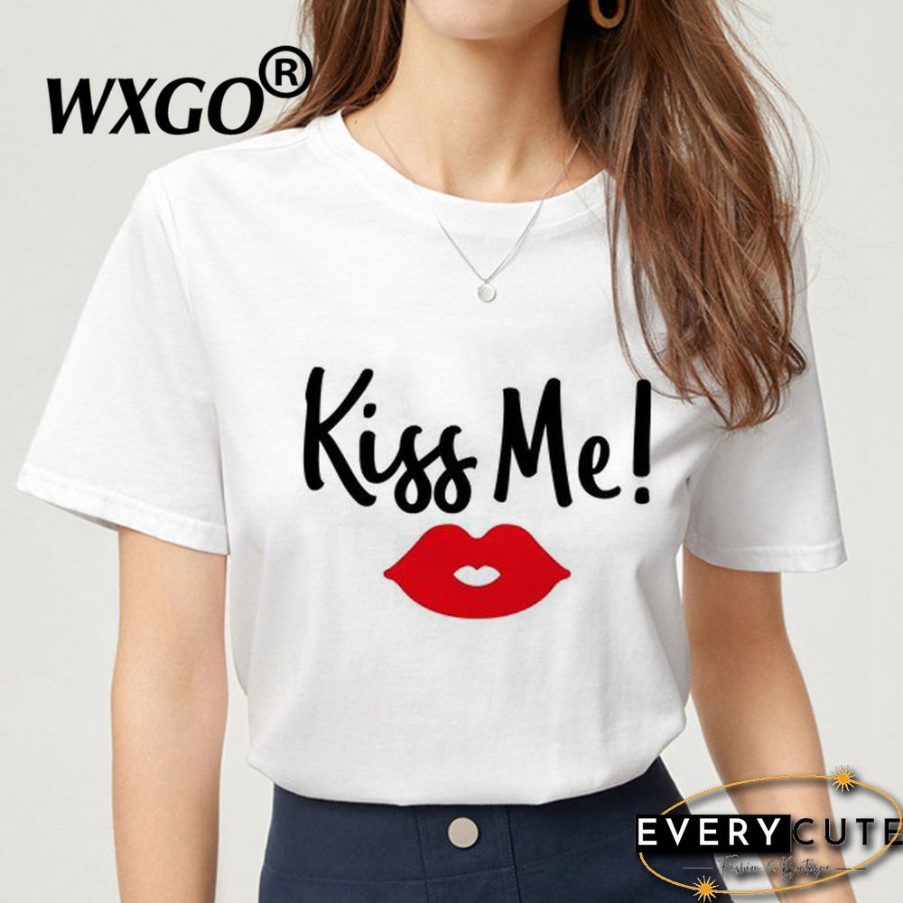 Love You Kiss Me Print Women T-shirt Kawail Crop Tops Sexy Short T Shirt For Women Graphic Tees Female Aesthetic Harajuku