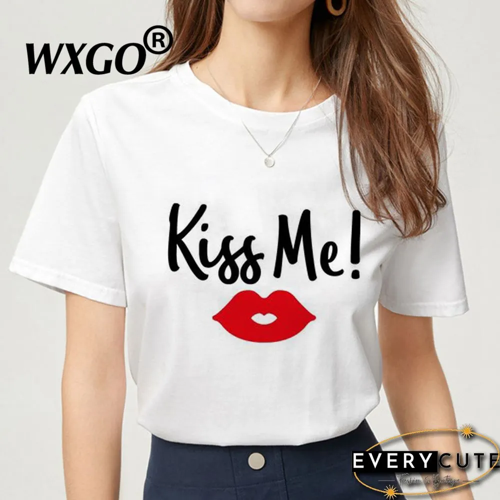 Love You Kiss Me Print Women T-shirt Kawail Crop Tops Sexy Short T Shirt For Women Graphic Tees Female Aesthetic Harajuku